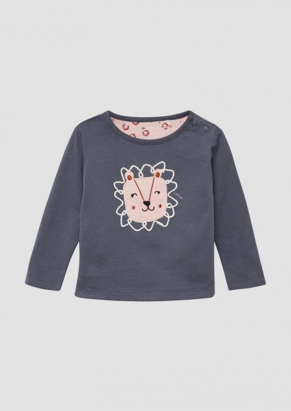 s.Oliver Longsleeve mit Applikation und abgerundetem Saum - schiefergrau