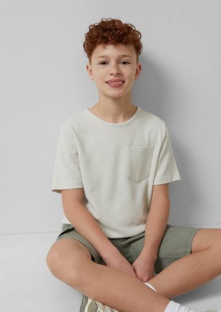 s.Oliver Strukturiertes T-Shirt mit Brusttasche - wollweiß