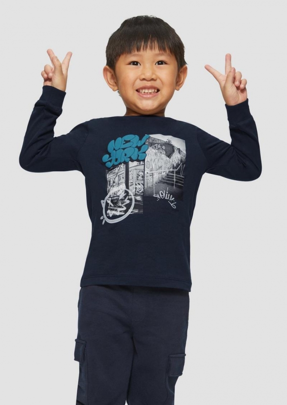 s.Oliver Weiches Longsleeve mit Frontprint - navy