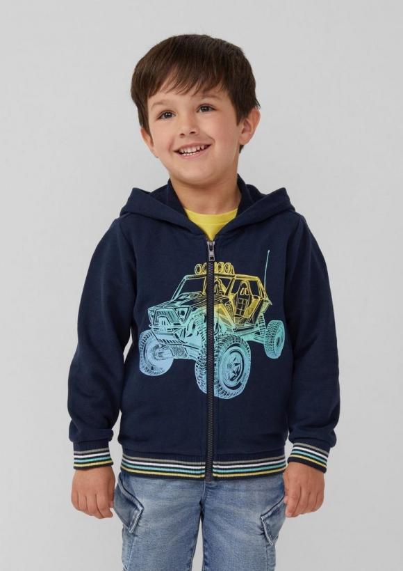 s.Oliver Kapuzen-Sweatshirtjacke mit Frontprint - navy