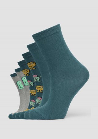 s.Oliver Gemusterte Langschaftsocken im 6er-Pack - petrol