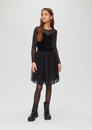 s.Oliver Meshkleid mit Glitter-Samt und Tüllrock - schwarz