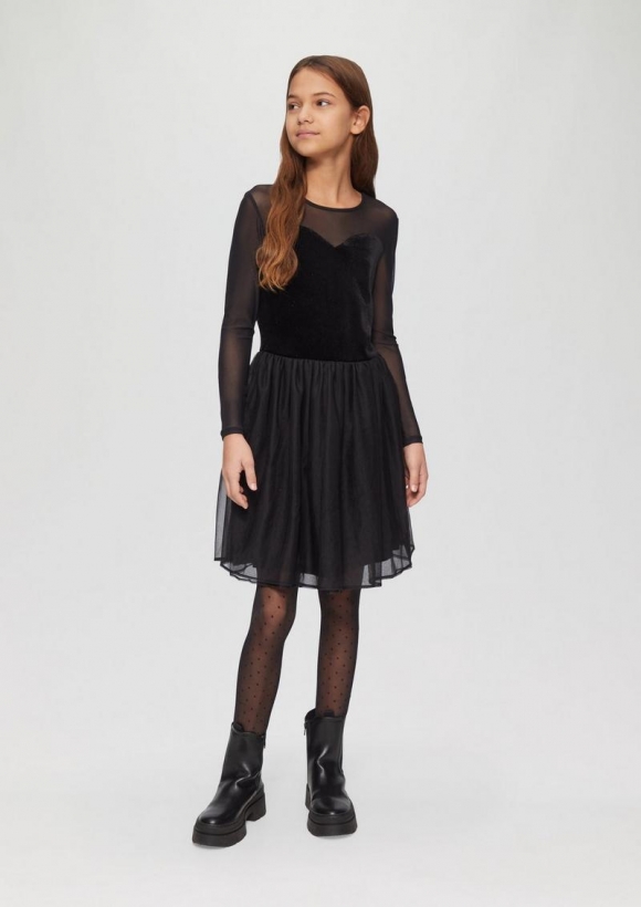 s.Oliver Meshkleid mit Glitter-Samt und Tüllrock - schwarz