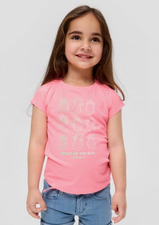 s.Oliver T-Shirt mit überschnittenen Schultern und Frontprint - pink