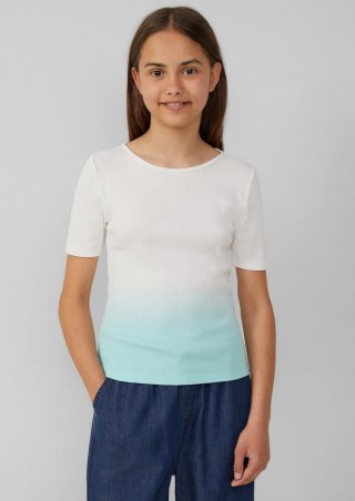s.Oliver Geripptes T-Shirt mit Cut-out und Farbverlauf - helles türkis