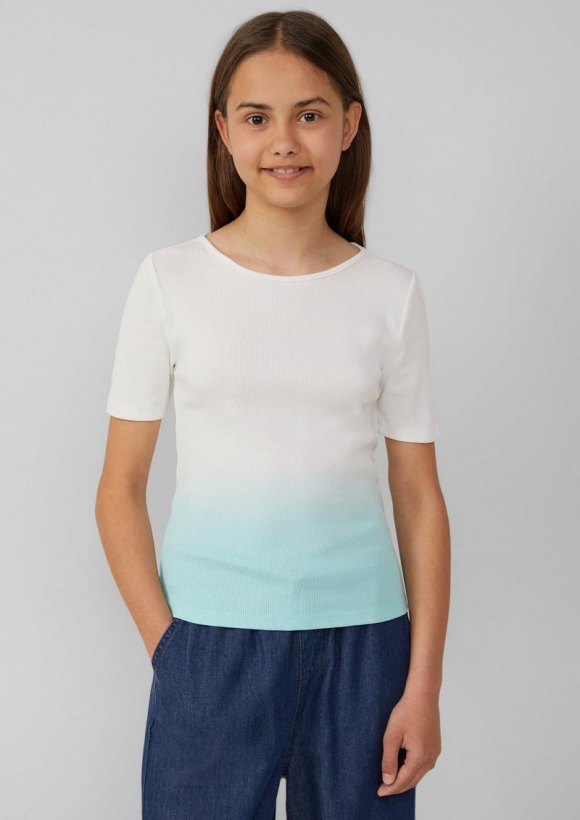 s.Oliver Geripptes T-Shirt mit Cut-out und Farbverlauf - helles türkis