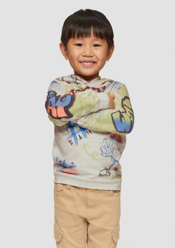 s.Oliver Gemustertes Sweatshirt mit Kapuze - helles sand