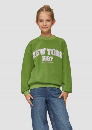 s.Oliver Oversized-Sweatshirt mit Waschung und Frontprint - bambusgrün