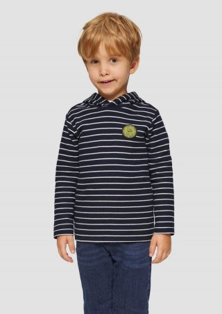 s.Oliver Gestreiftes Rippshirt mit Kapuze und Patch - navy