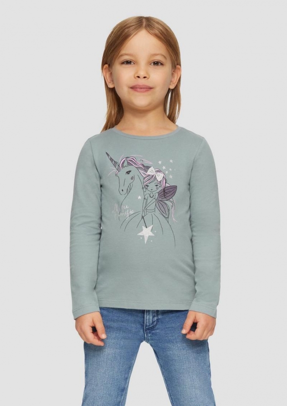 s.Oliver Langarmshirt mit Glitter-Print - blassblau