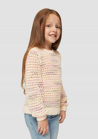 s.Oliver Boxy-Lochstrickpullover aus Baumwolle mit Rippbündchen - beige