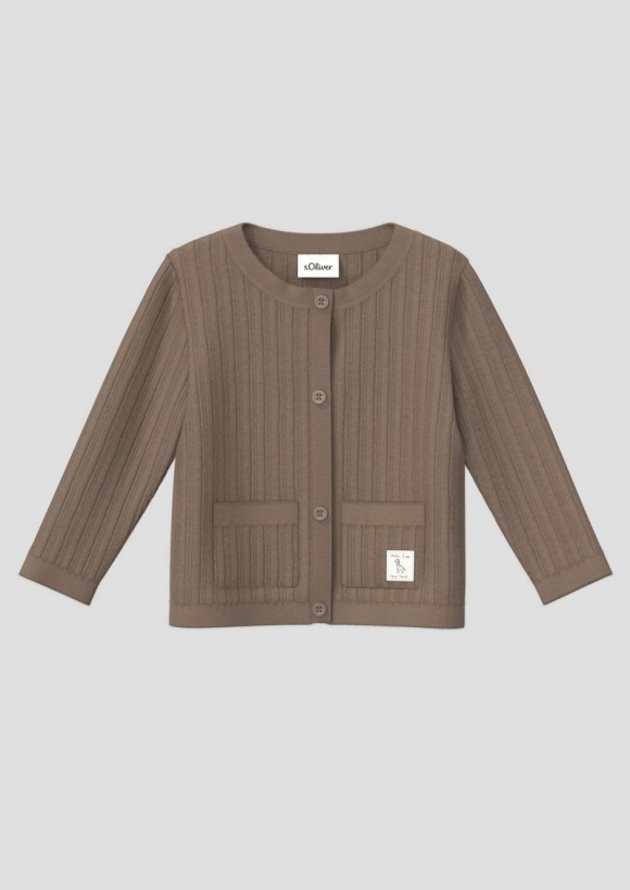 s.Oliver Unisex Cardigan mit Strickmuster und aufgesetzten Taschen - cognac