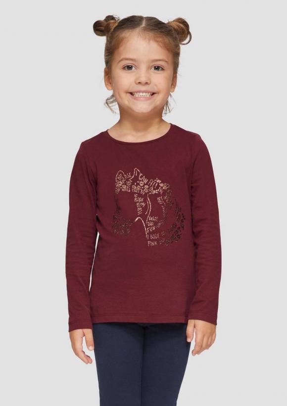 s.Oliver Langarmshirt mit Glitzer-Print - bordeaux