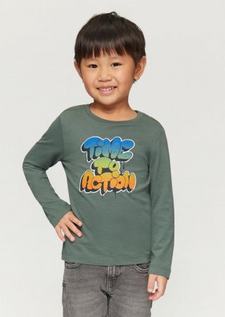 s.Oliver Weiches Longsleeve mit strukturiertem Grafik-Print - schiefergrau