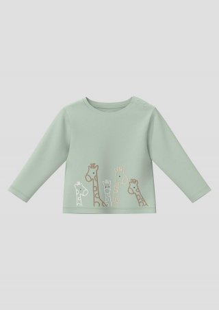 s.Oliver Unisex Longsleeve mit Giraffen-Print - salbeigrün