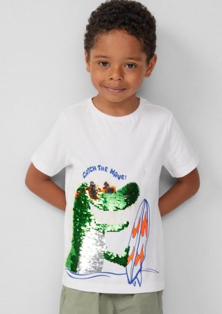s.Oliver Jersey-T-Shirt mit Wendepailletten - weiß