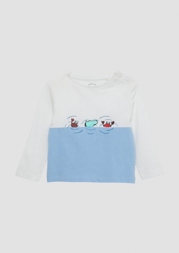 s.Oliver Weiches Baumwoll-Longsleeve mit Frontprint - weiß