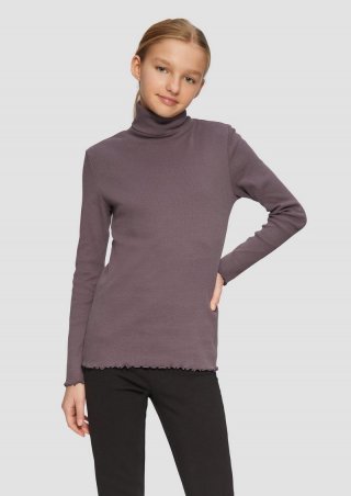 s.Oliver Gerippter Rollkragen-Shirt mit Rollsaum - flieder