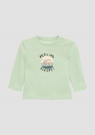 s.Oliver Baumwoll-Longsleeve mit 3D-Frontprint - hellgrün
