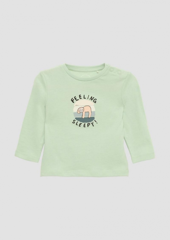 s.Oliver Baumwoll-Longsleeve mit 3D-Frontprint - hellgrün