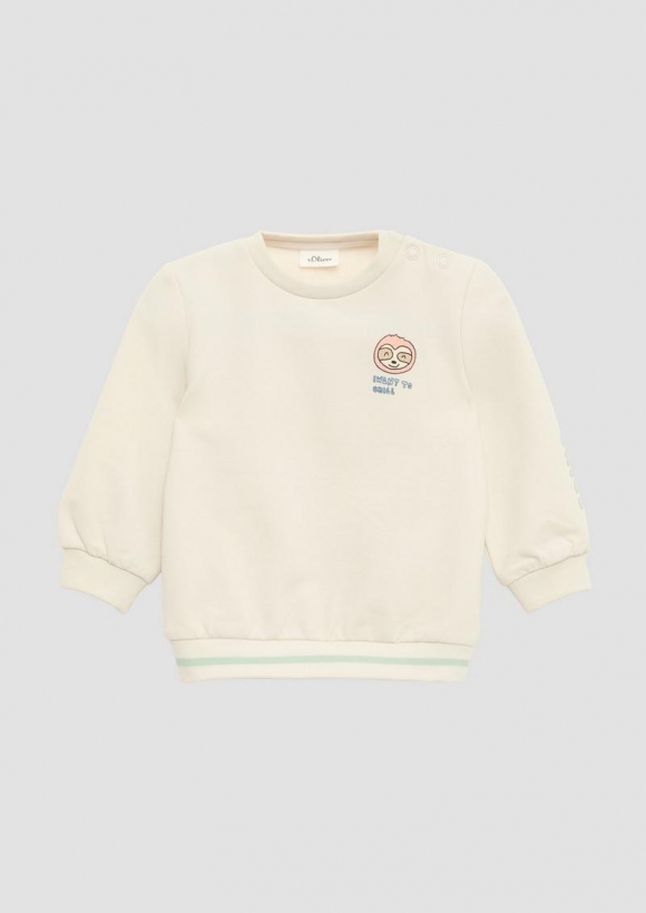 s.Oliver Sweatshirt aus Baumwollstretch mit Front-, Rücken- und Ärmelprint - wollweiß
