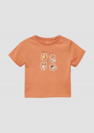 s.Oliver T-Shirt mit Ärmelumschlag und Frontprint - bernstein