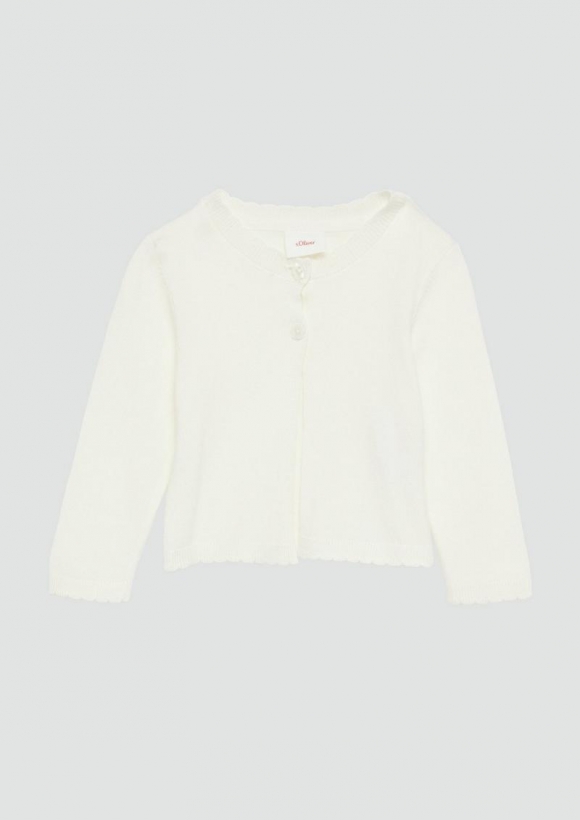 s.Oliver Strickjacke aus Viskosemix mit Wellsaum und blumenförmigen Knöpfen - creme