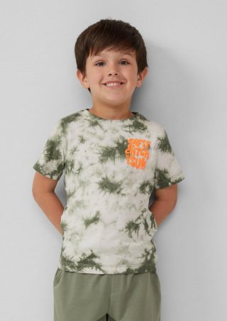 s.Oliver T-Shirt mit Batikmuster und Printdetail - tannengrün