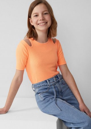 s.Oliver T-Shirt im Slim Fit aus Rippware mit Cut-outs - hellorange
