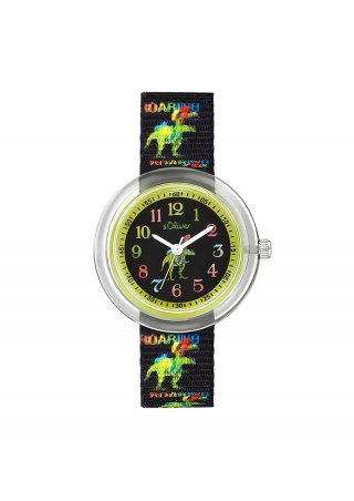s.Oliver Textilband-Armbanduhr mit Dino-Motiv - schwarz