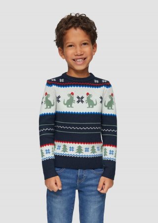 s.Oliver Jacquard-Strickpullover mit Weihnachtsmotiv - navy