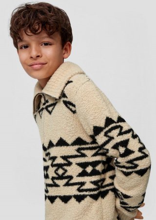s.Oliver Bouclépullover mit Troyer-Kragen - beige