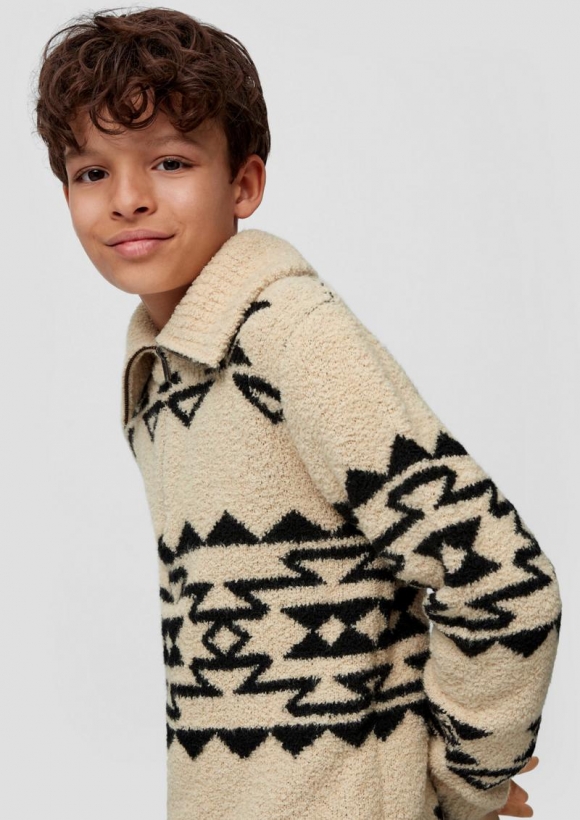 s.Oliver Bouclépullover mit Troyer-Kragen - beige