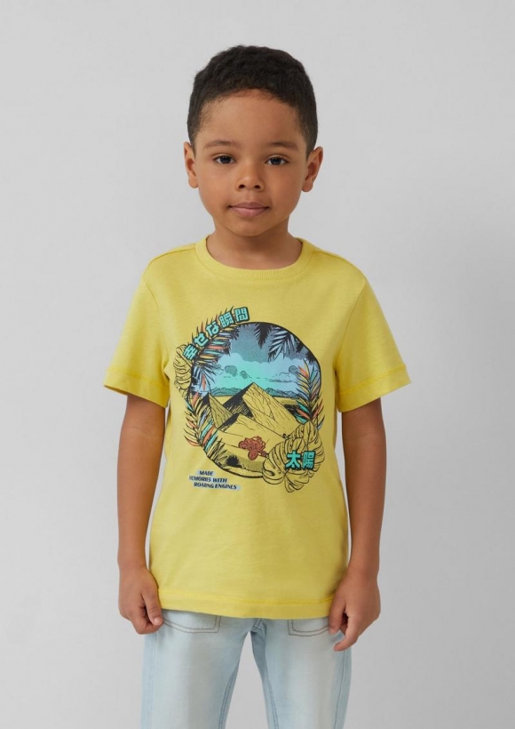 s.Oliver Printshirt mit seitlichen Schlitzen am Saum - gelb