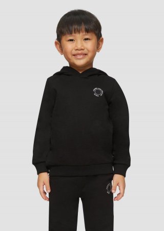 s.Oliver Unisex Kapuzen-Sweatshirt mit Rippbündchen und kleinem Print-Detail - schwarz
