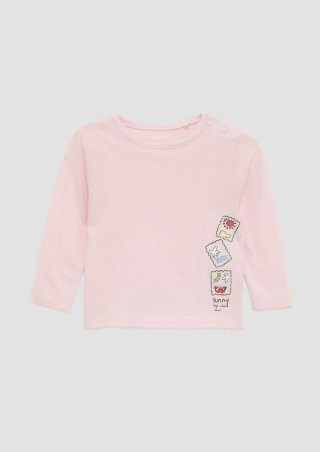 s.Oliver Langarmshirt mit Glitzerprint und Mausezahnkante - zartrosa
