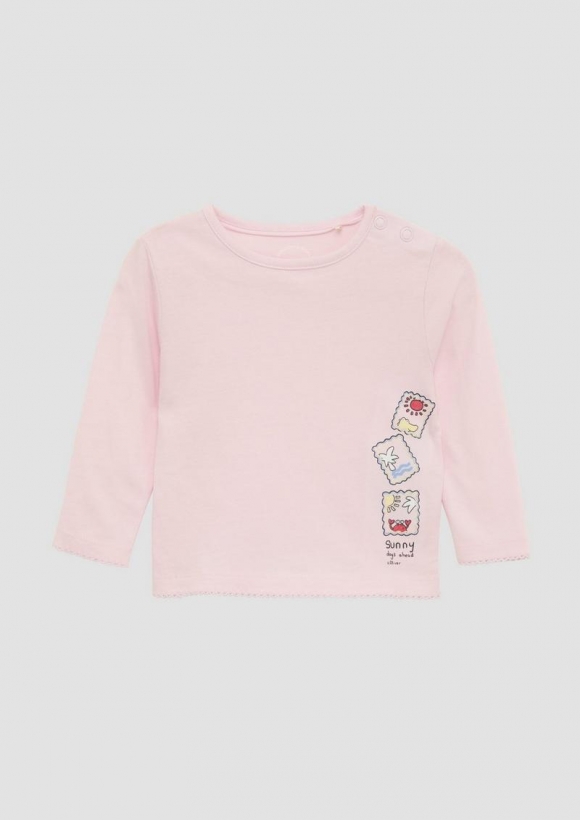 s.Oliver Langarmshirt mit Glitzerprint und Mausezahnkante - zartrosa