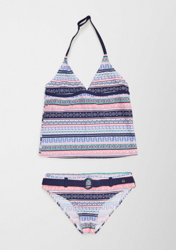 s.Oliver Gemusterter Neckholder-Tankini - blau