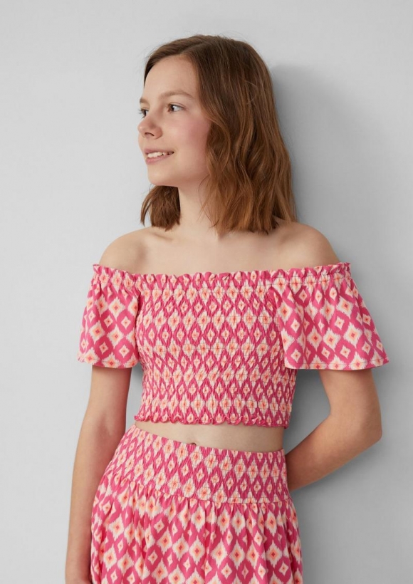 s.Oliver Verkürztes Smok-Top mit Off-Shoulder-Ausschnitt - pink