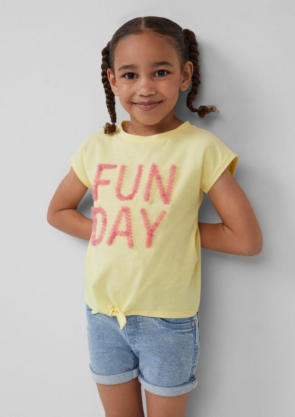 s.Oliver T-Shirt mit Applikation und Knotendetail - helles zitrone