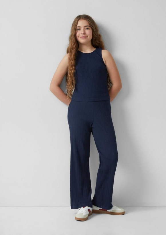 s.Oliver Wide Leg-Hose aus Rippware mit Elastikbund - navy