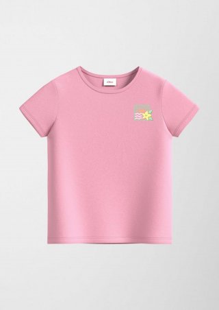 s.Oliver Baumwollshirt mit Glitzerprint - rosa