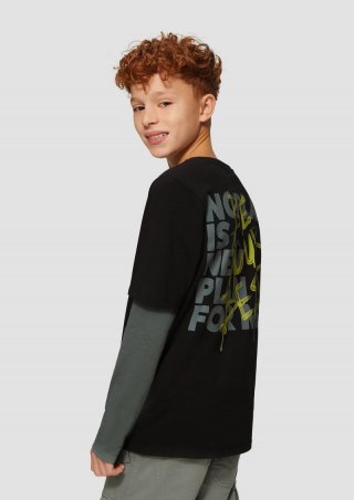 s.Oliver Longsleeve in modischer Layering-Optik und Rückenprint - schwarz