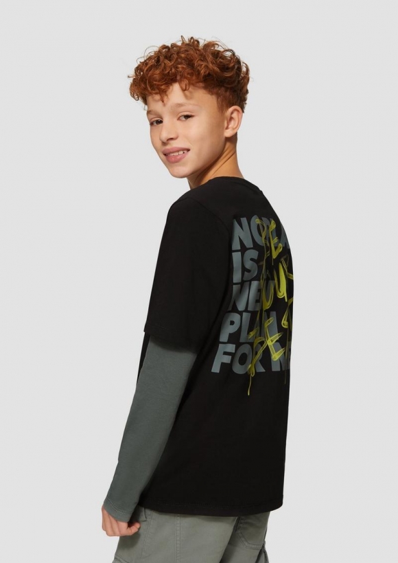 s.Oliver Longsleeve in modischer Layering-Optik und Rückenprint - schwarz