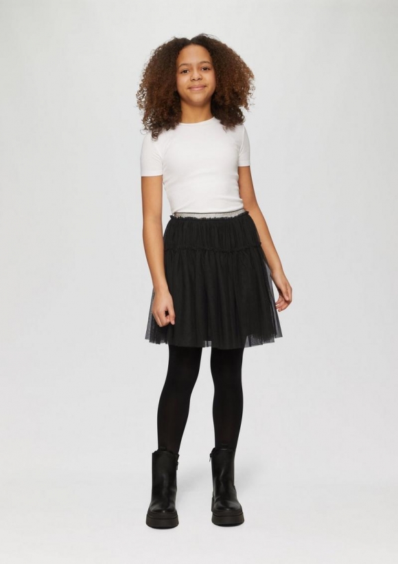 s.Oliver Mesh-Rock mit Volants und elastischem Glitzerbund - schwarz