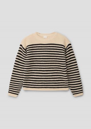 s.Oliver Grobgestrickter Pullover mit Ringelmuster - schwarz