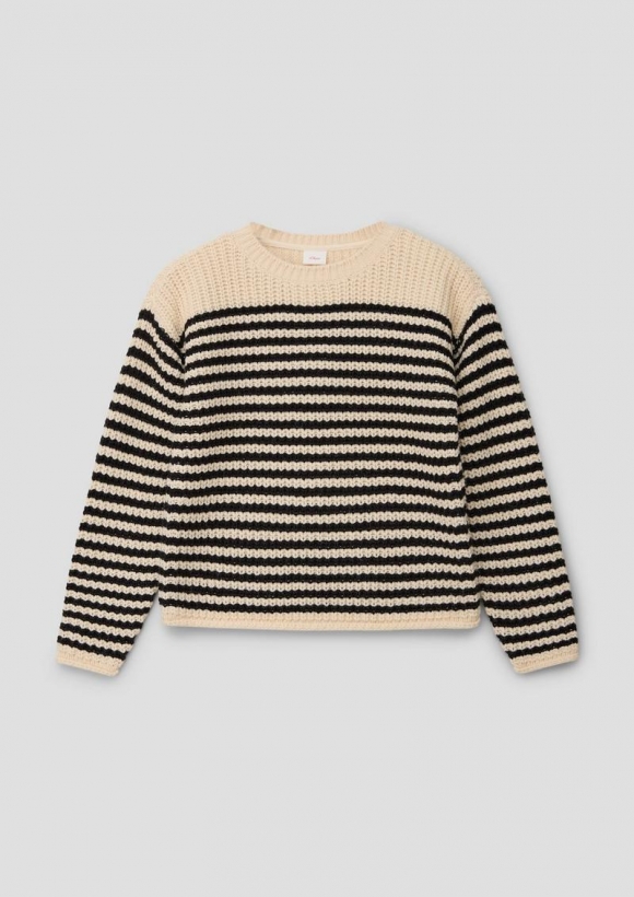 s.Oliver Grobgestrickter Pullover mit Ringelmuster - schwarz