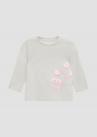 s.Oliver Langarmshirt mit Blume- und Glitzerapplikation - hellgrau