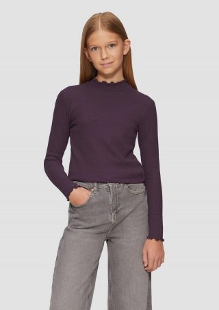 s.Oliver Schmales Rippshirt mit Rollsaum - aubergine