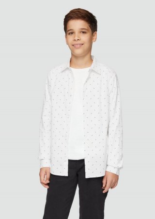s.Oliver Langarmhemd aus Baumwollstretch mit All-over-Print - weiß
